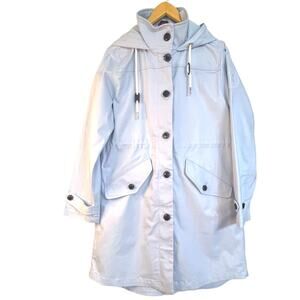 Tommy Hilfiger Trench Coat Hooded Baby Blue Jacket Drawstring Size S/P Preppy